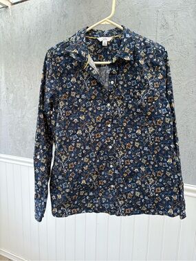 Charter Club Navy Floral-Print Long Sleeve Button-Down Shirt
